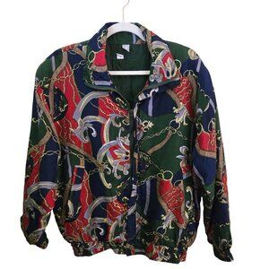 Fuda International Vintage 90s 100% Silk Unique Pattern Bomber Jacket Size L